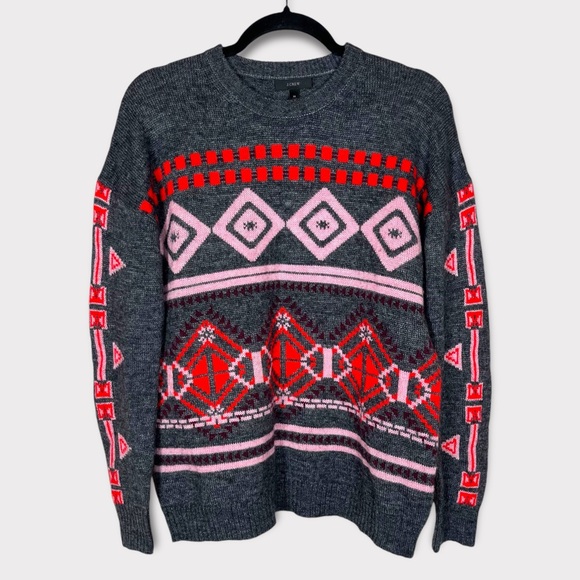 J. Crew Sweaters - J.Crew Abstract Fair Isle Wool Blend Pullover Sweater Medium Colorful Fall Cozy